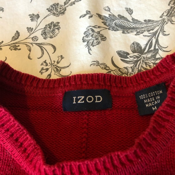 Izod Men’s Red Grid Cotton Sweater - Picture 3 of 5